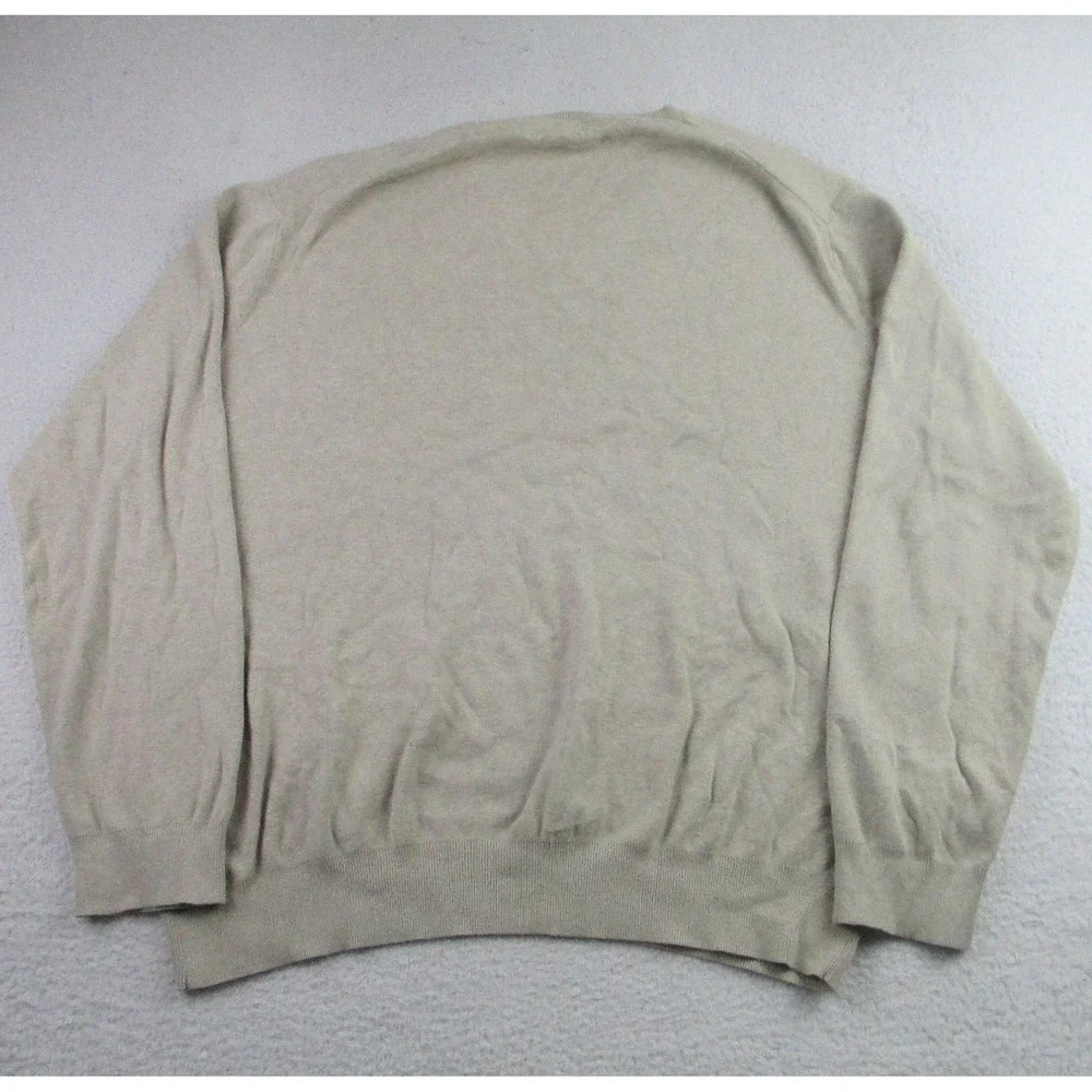Polo Ralph Lauren Sweater Mens 2XL Beige V-Neck Pima Cotton Knit Pullover‎ Pony